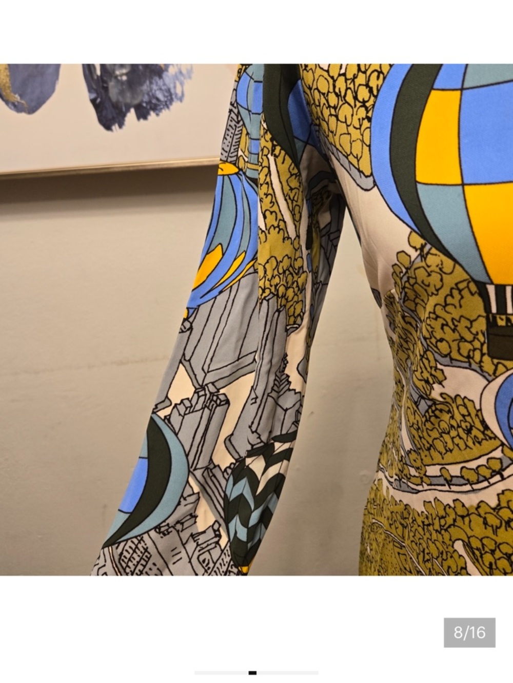 Tory Burch Olive Maxi Dress with Sky Blue & White Hot-Air Balloon Print - Picture 8 of 14